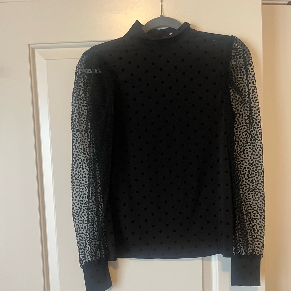 Eva Franco Black Sheer Polka Dot Blouse